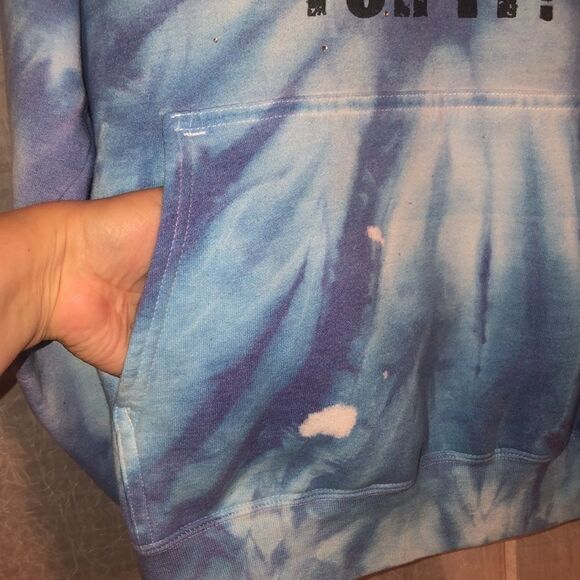 M Custom Tie Dye Blue White Cloud Pullover Sweatshirt Hoodie - Picture 6 of 13